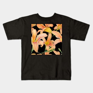 Tiger Lilies on Black Kids T-Shirt